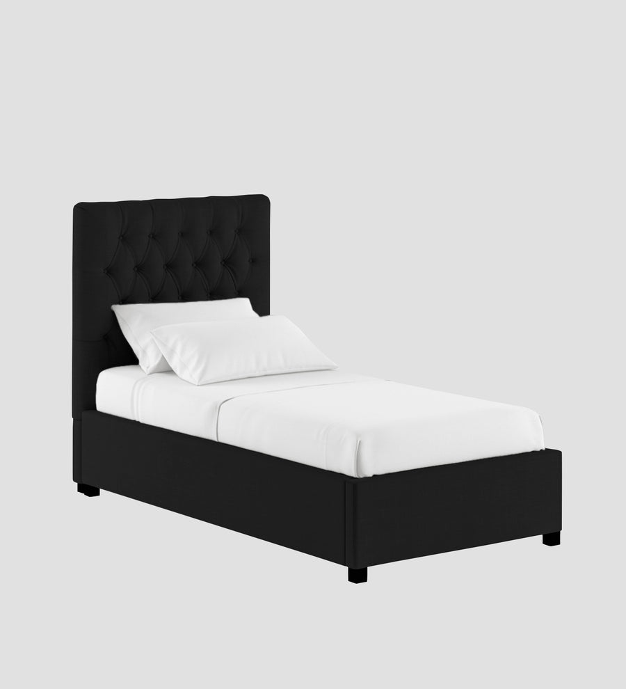 Isko Fabric Upholstered Single Size Bed In Zed Black Colour With Box Storage - Febonic Living
