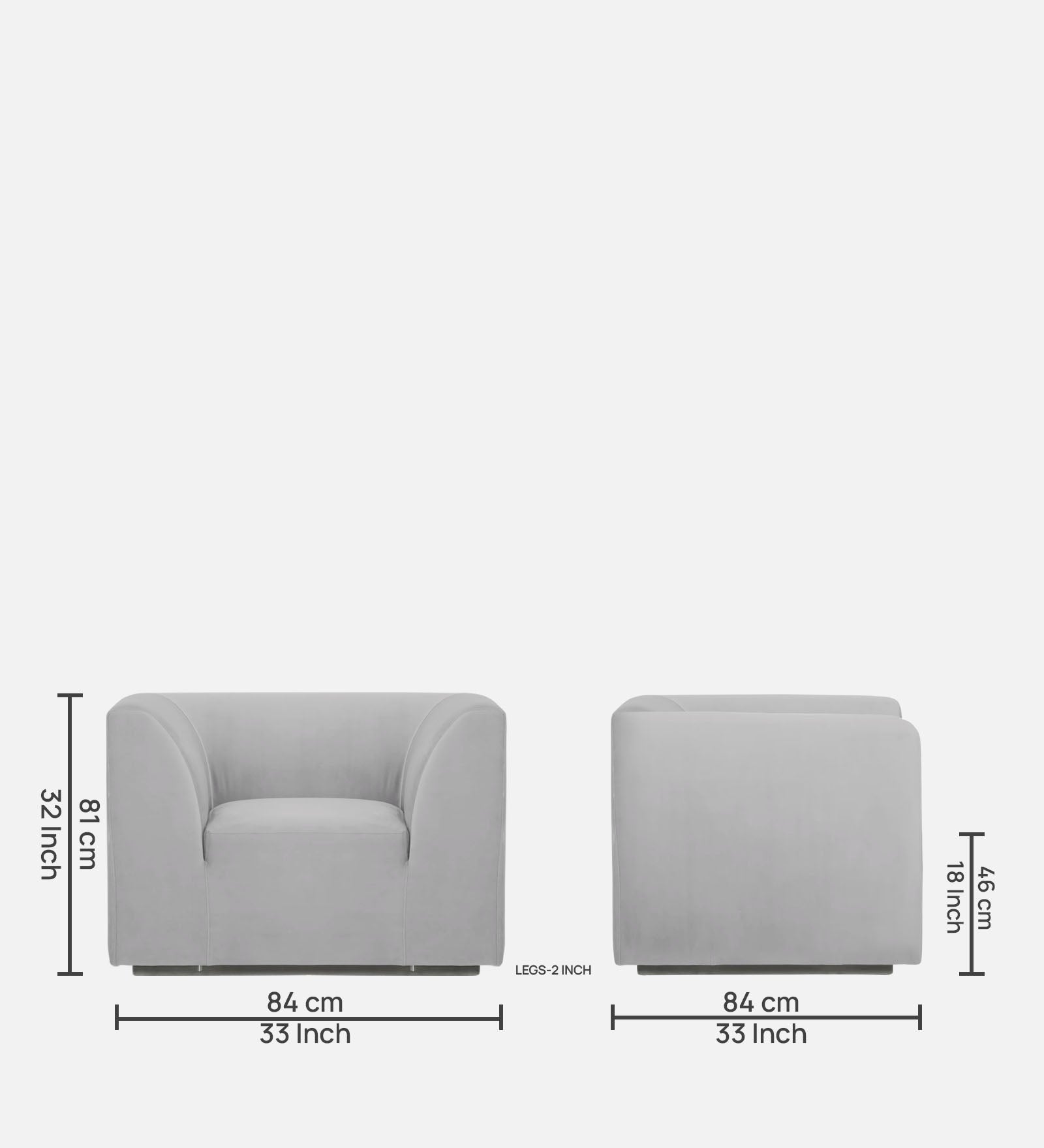 Bufa Velvet 1 Seater Sofa in Light Grey Colour