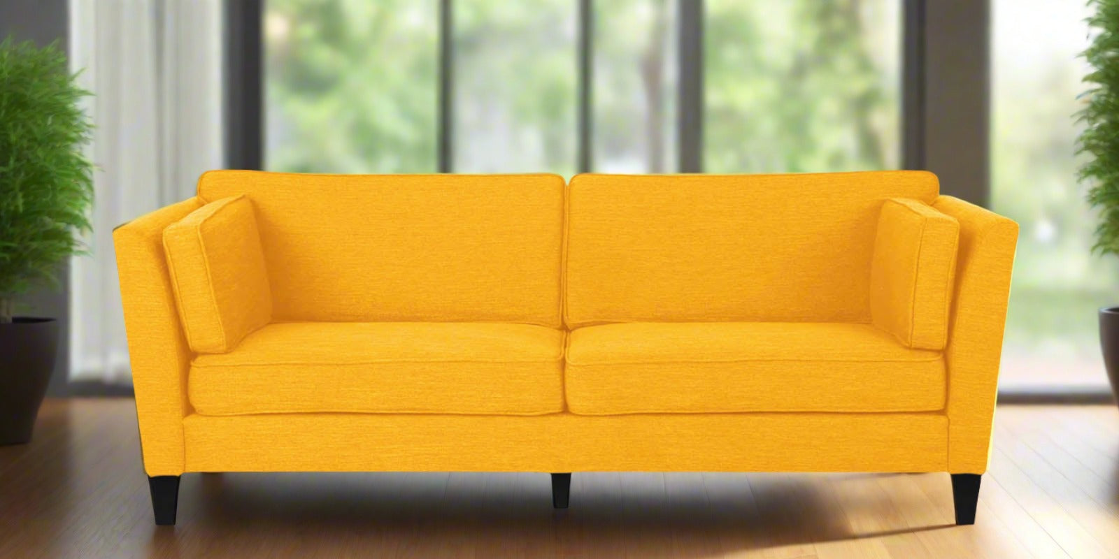 Nigar Fabric 3 Seater Sofa in Bold Yellow Colour