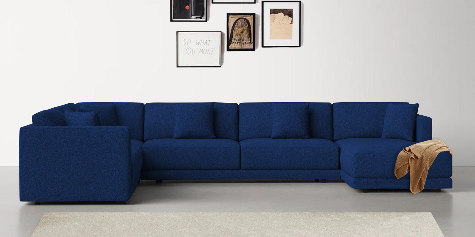 Carlin Fabric LHS 8 Seater Sectional Sofa In Royal Blue Colour