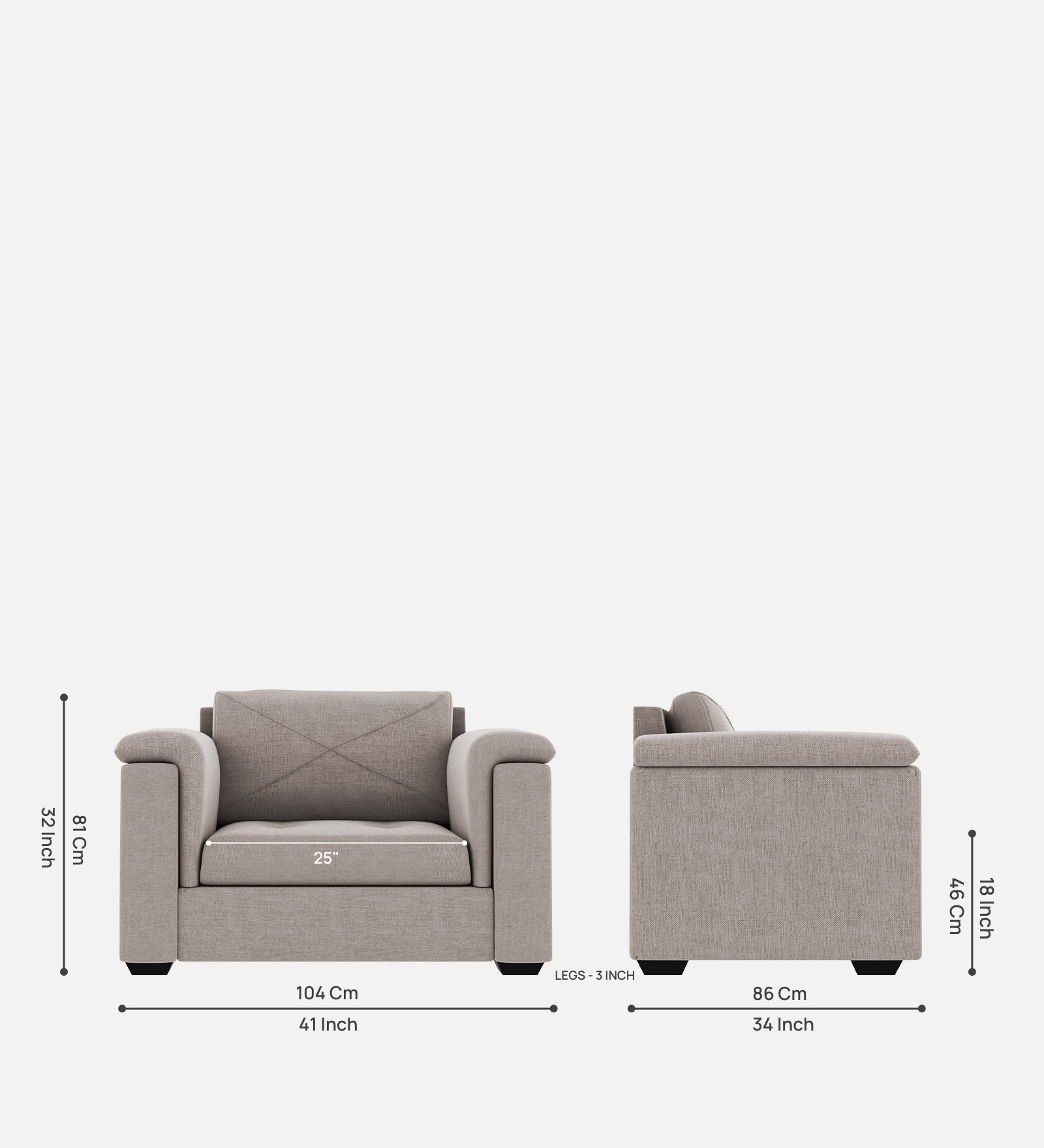 Andry Fabric 1 Seater Sofa in Storm Grey Colour