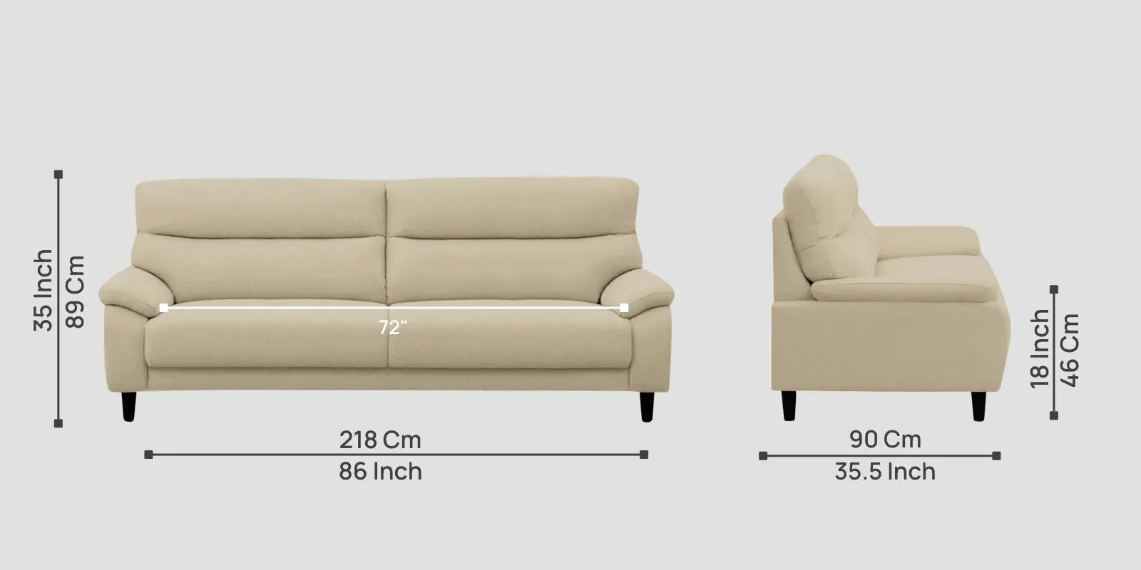Zibby Fabric 3 Seater Sofa In Cotton Beige Colour Febonic Living