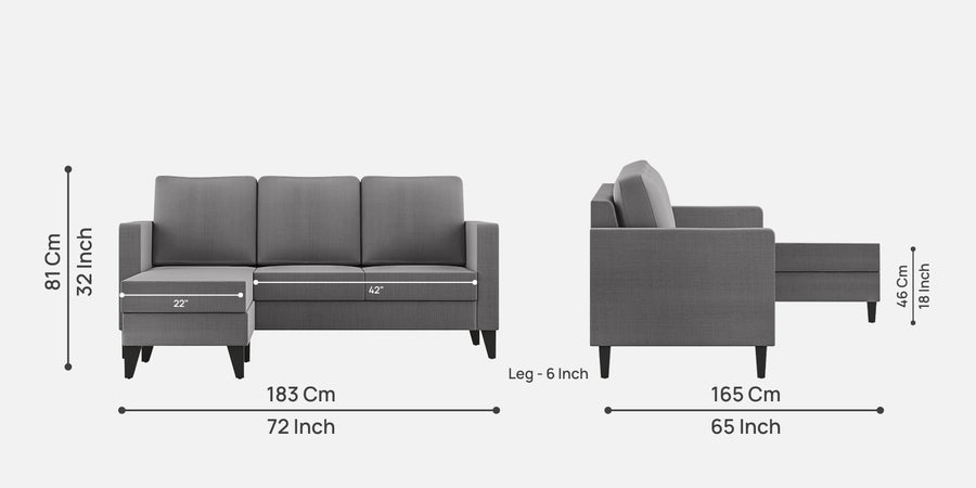 Nori Fabric Rhs Sectional Sofa 2 Lounger In Sudo Grey Colour - Febonic Living