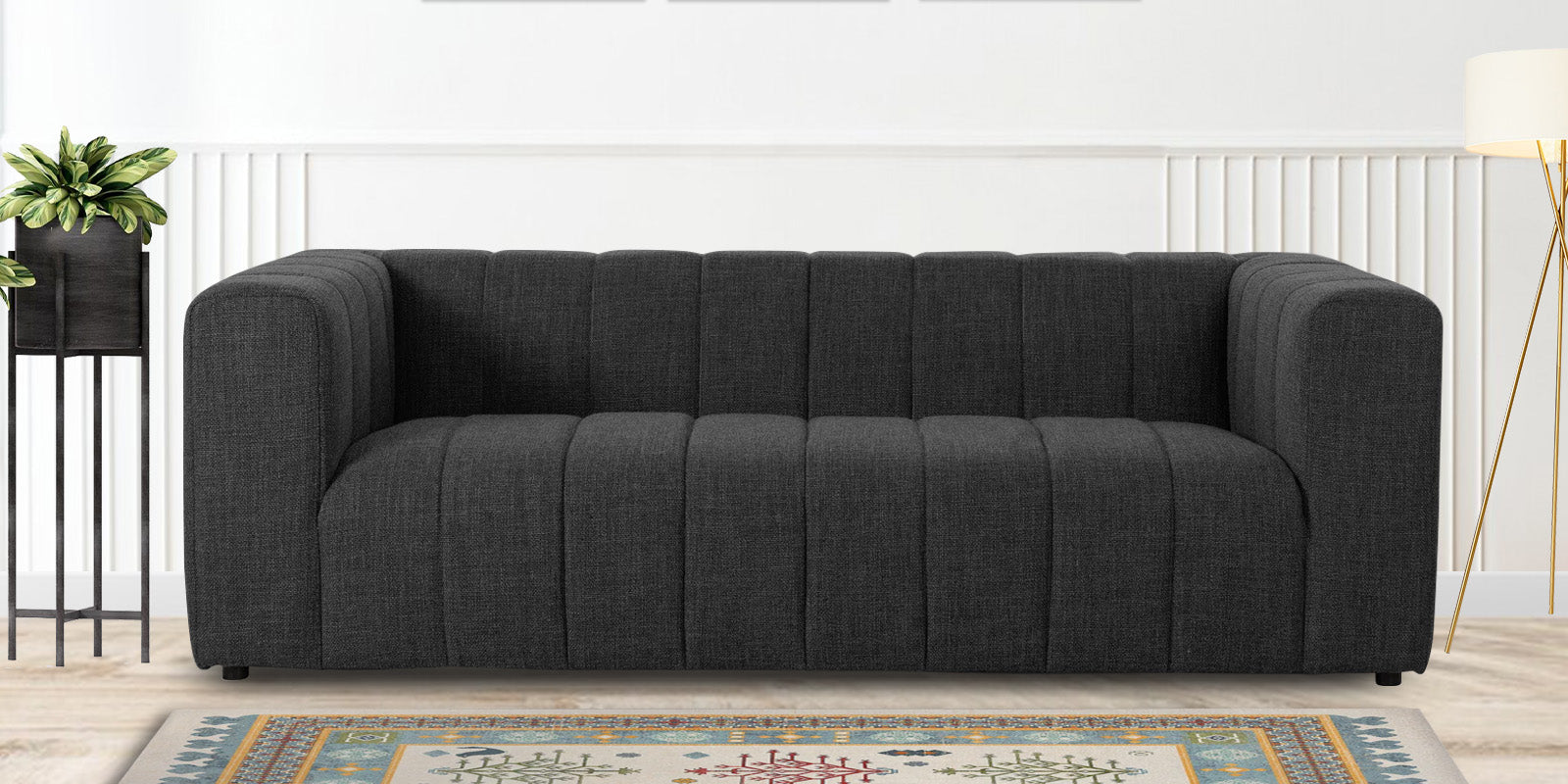 Lara Fabric 3 Seater Sofa in Charcoal Grey Colour