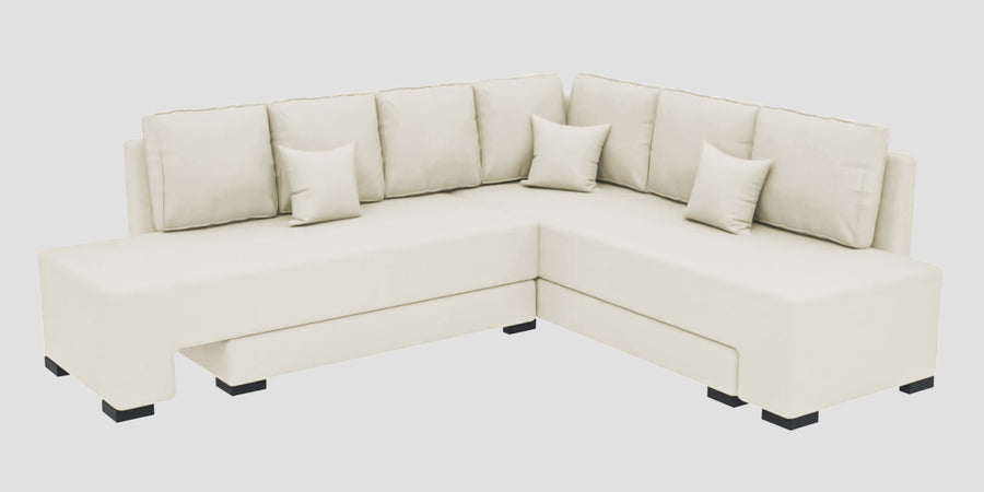 Corby Velvet Rhs 6 Seater Convertible Sofa Cum Bed In Warm White Colour - Febonic Living