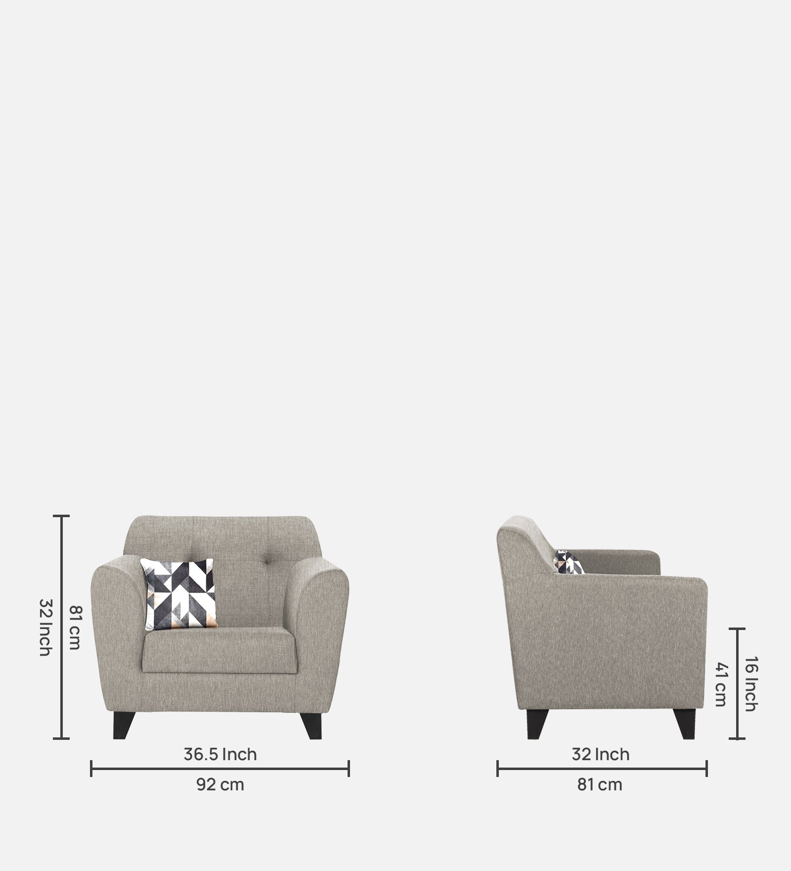 Melaan Fabric 1 Seater Sofa In Ash Grey Colour