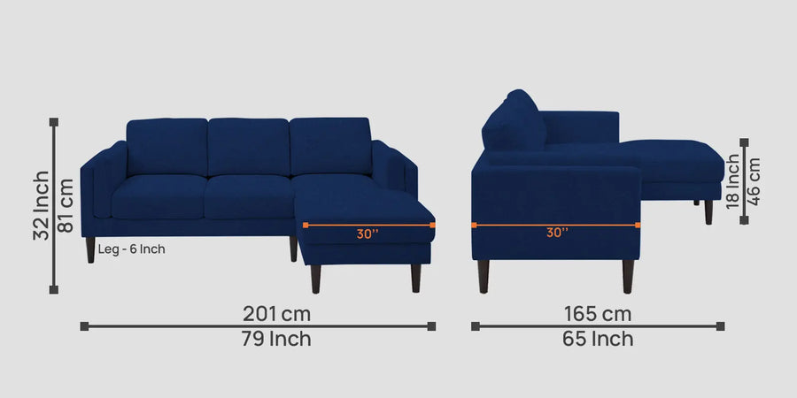 Creata Fabric Lhs Sectional Sofa 2 Lounger In Royal Blue Colour - Febonic Living