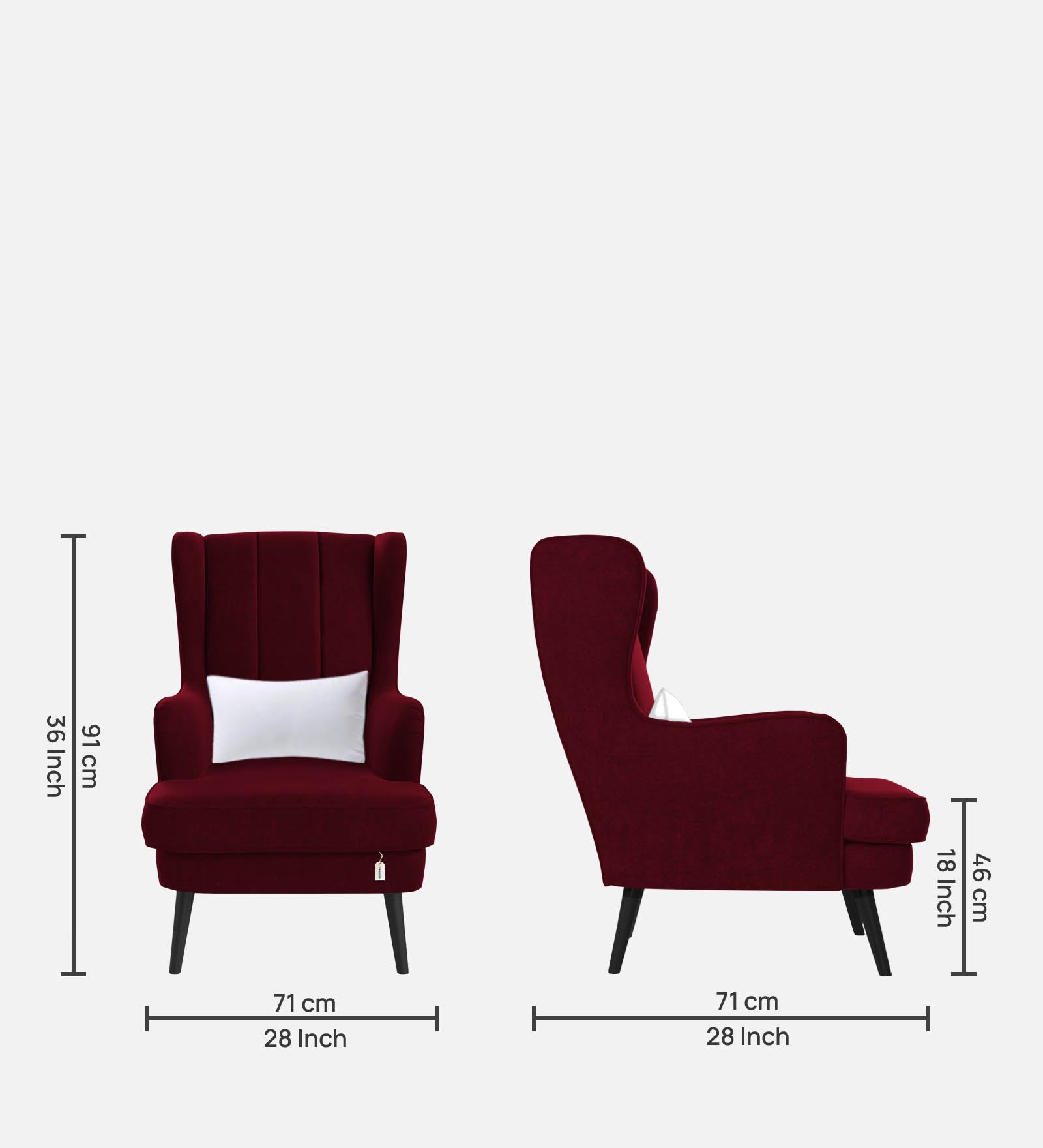 Niya Velvet Wing Chair in Dark Maroon Colour