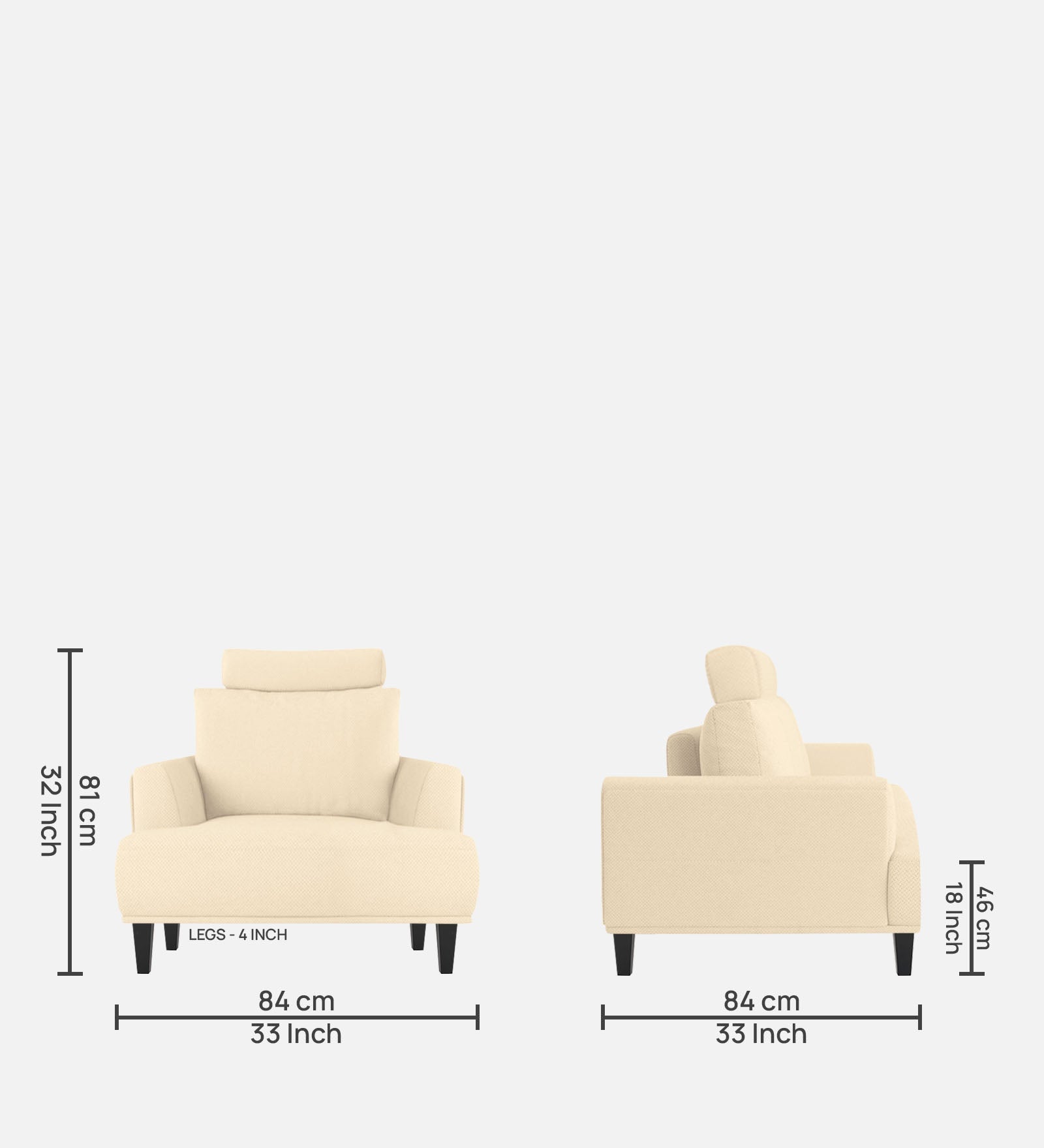 Como Fabric 1 Seater Sofa in Ivory Beige Colour