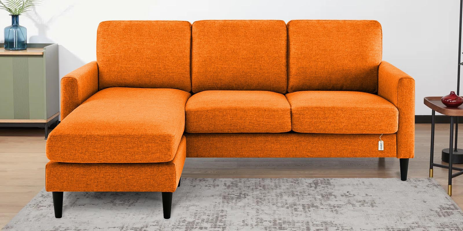 Pora Fabric RHS Sectional Sofa (2+Lounger) in Vivid Orange Colour