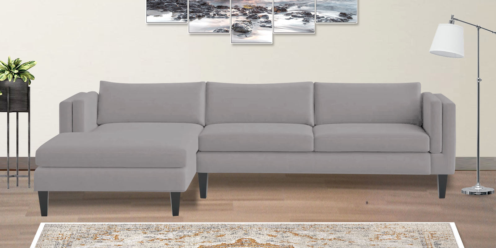 Jasper Velvet RHS Sectional Sofa (3+Lounger) in Concrete grey Colour