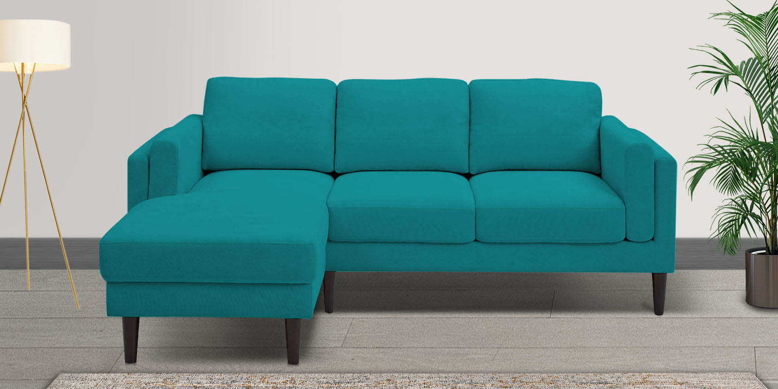 Creata Fabric RHS Sectional Sofa (2+Lounger) in Sea Green Colour by Febonic