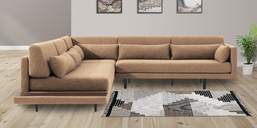 Malta Fabric 6 Seater Rhs Corner Sofa In Cookie Beige Colour - Febonic Living