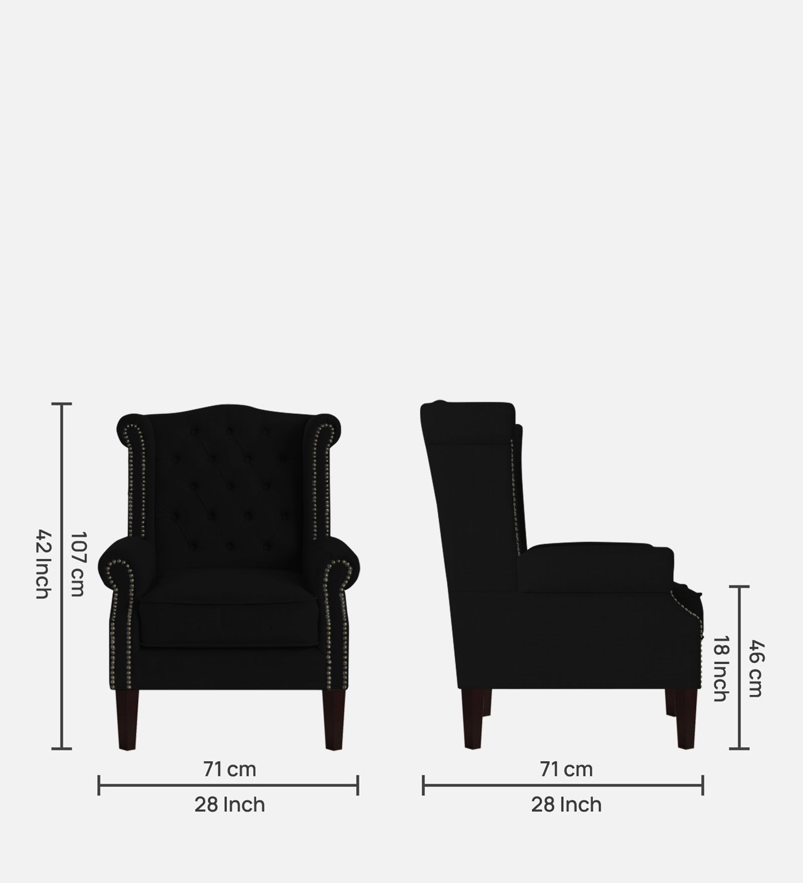 Neyub Fabric Wing Chair in Zed Black Colour