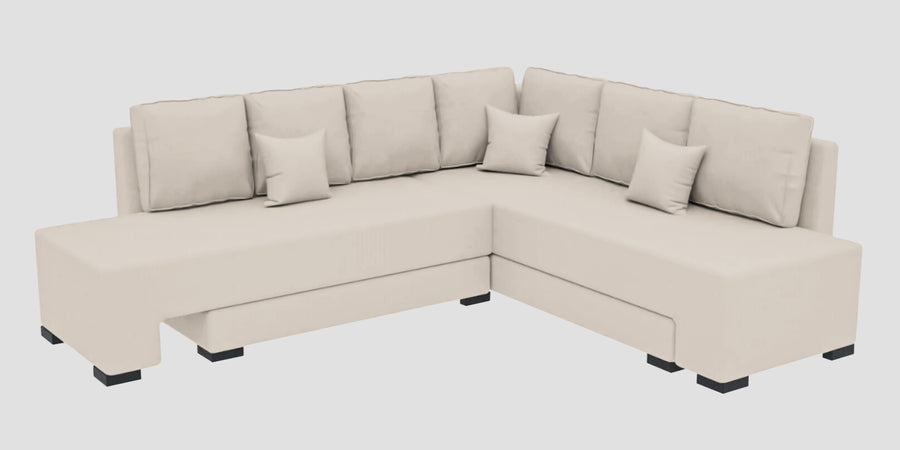 Corby Velvet Rhs 6 Seater Convertible Sofa Cum Bed In Camel Beige Colour - Febonic Living