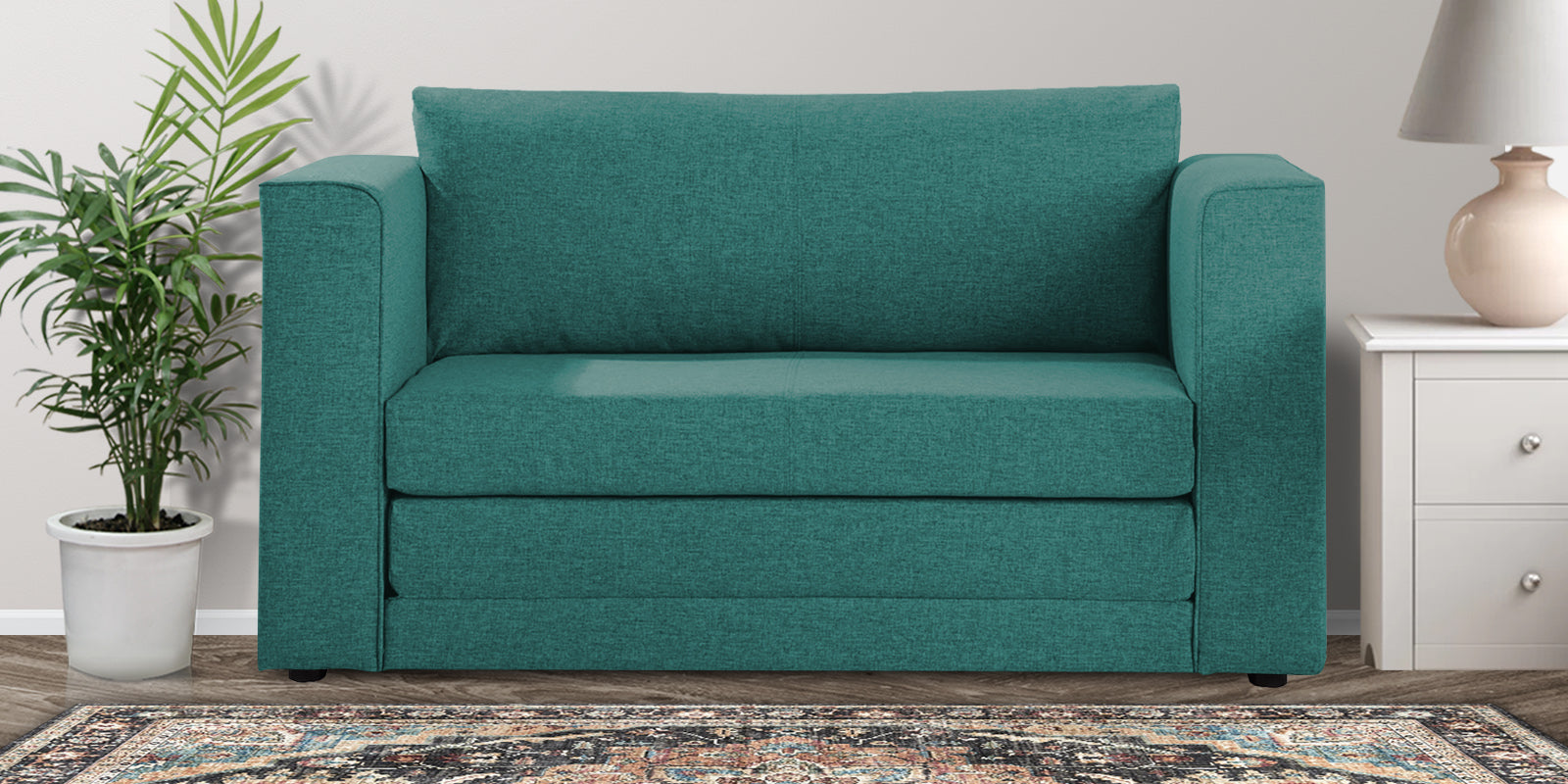 Kenia Fabric 2 Seater Convertible Sofa Cum Bed in Sea Green Colour