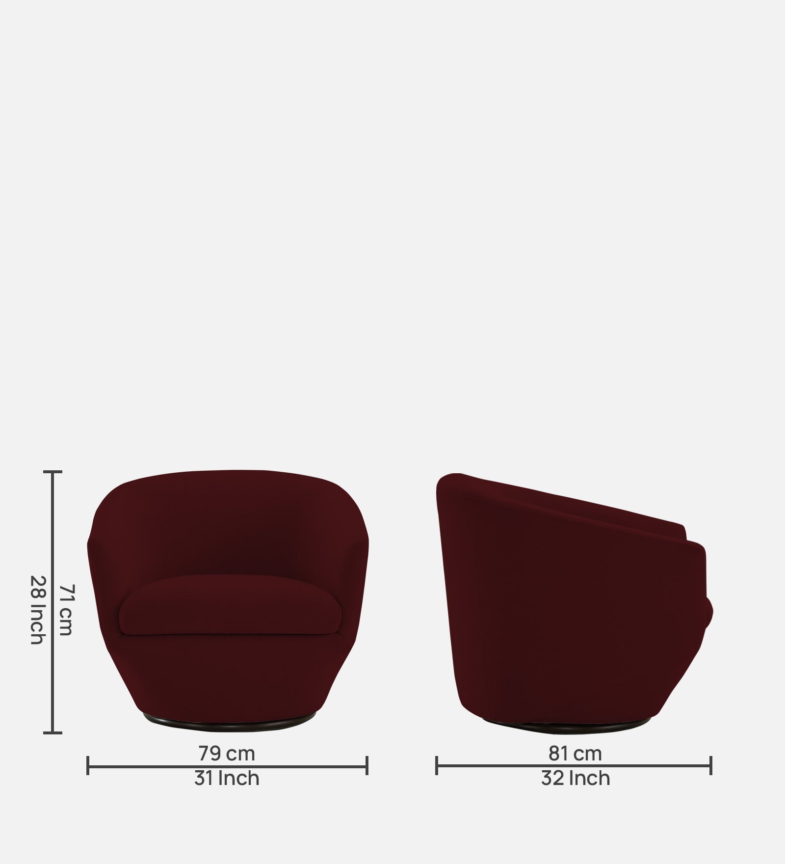 Haddie Velvet Swivel Chair in Dark Maroon Colour