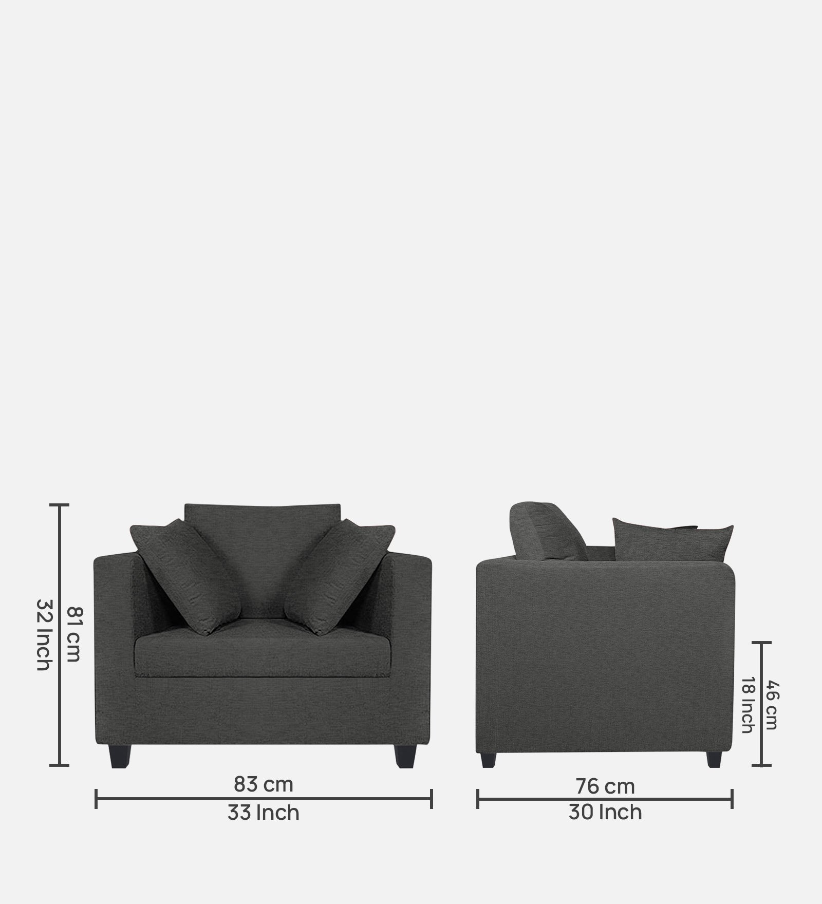 Nuska Fabric 1 Seater Sofa in Charcoal Grey Colour