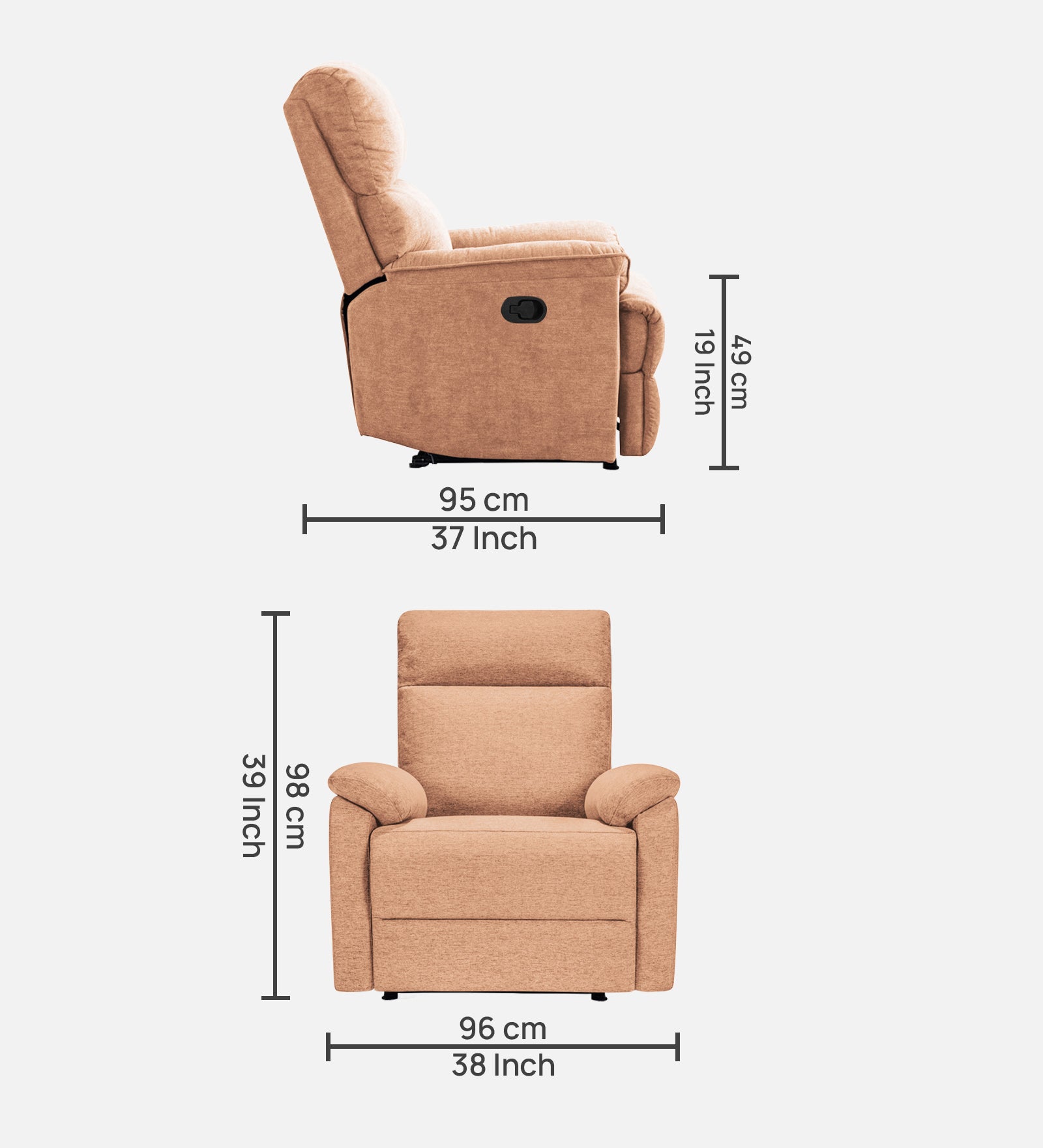 Abby Fabric Manual 1 Seater Recliner In Cosmic Beige Colour