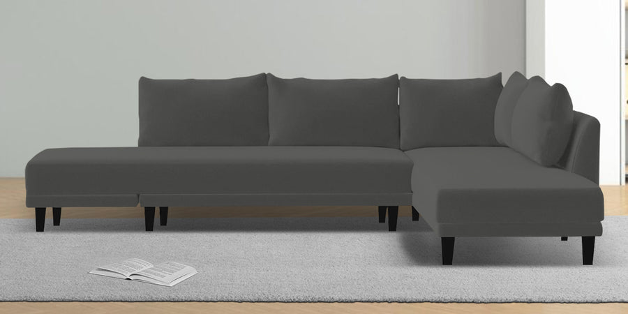 Ira Fabric Lhs 6 Seater Convertible Sofa Cum Bed In Charcoal Grey Colour - Febonic Living