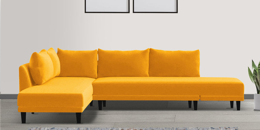 Ira Fabric Rhs 6 Seater Convertible Sofa Cum Bed In Bold Yellow Colour - Febonic Living