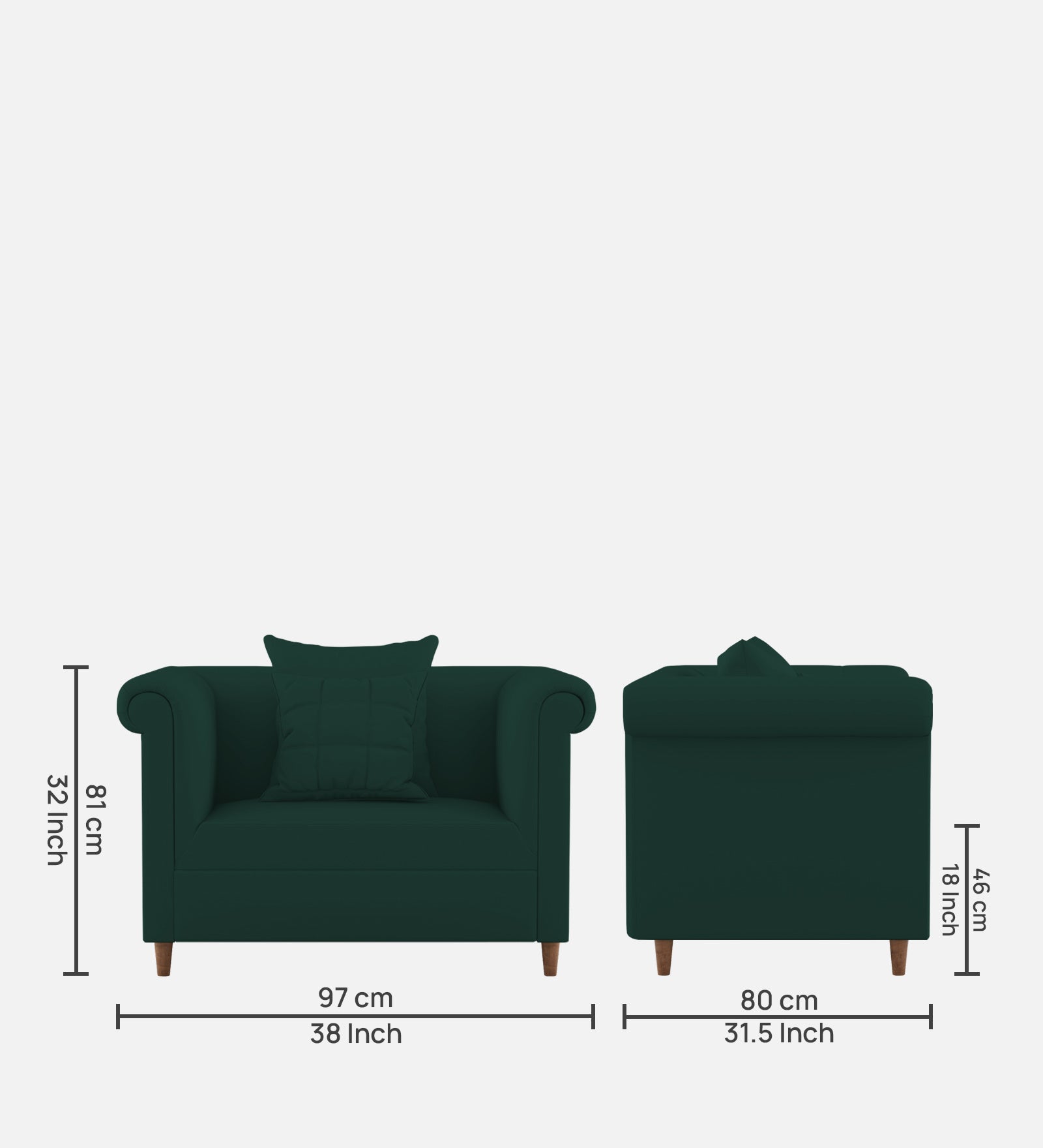 Rubi Velvet 1 Seater Sofa in Forest Green Colour