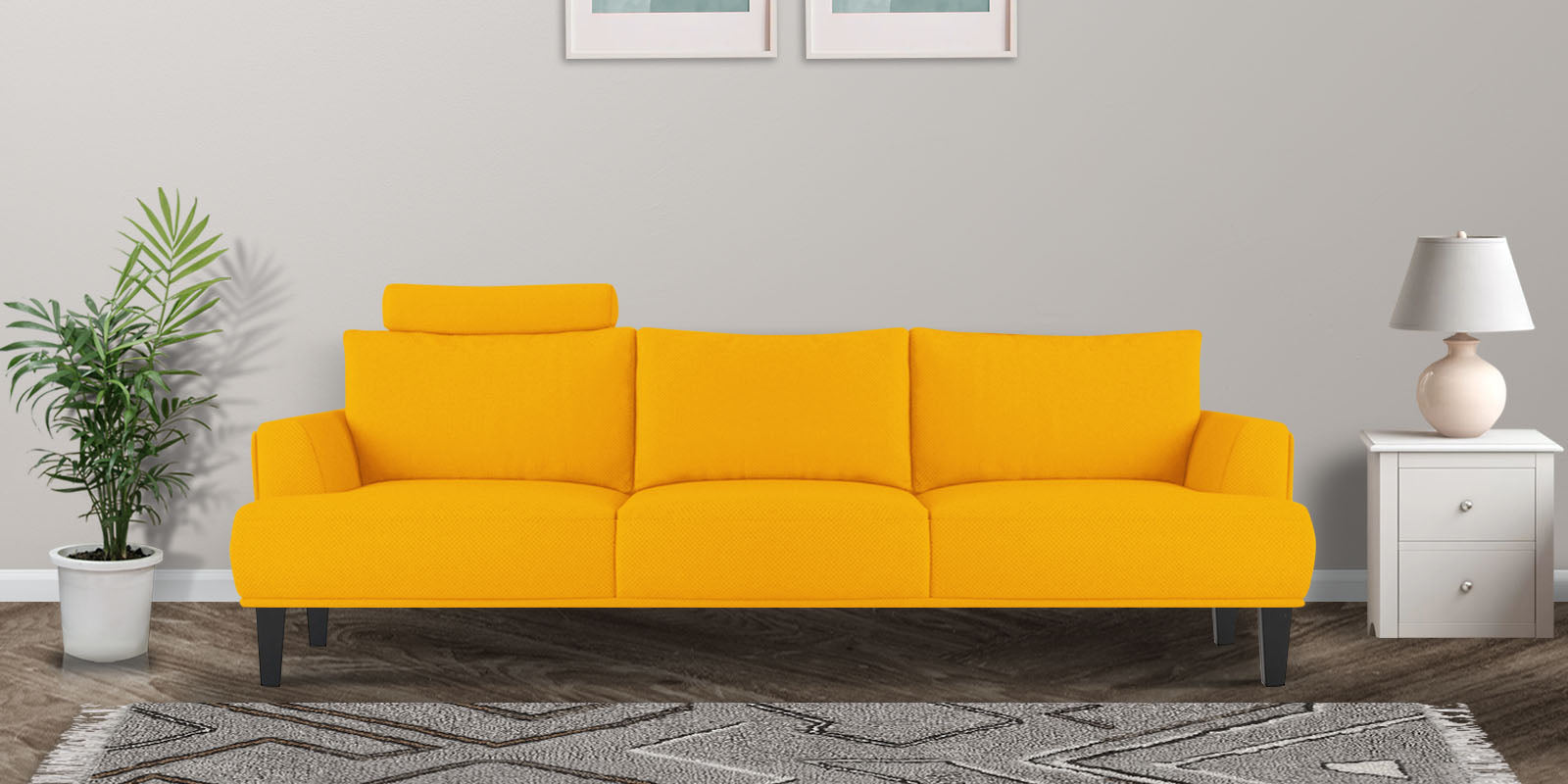 Como Fabric 3 Seater Sofa in Bold Yellow Colour