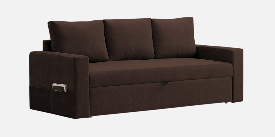 Kara Fabric 3 Seater Pull Out Sofa Cum Bed In Coffee Brown Colour - Febonic Living
