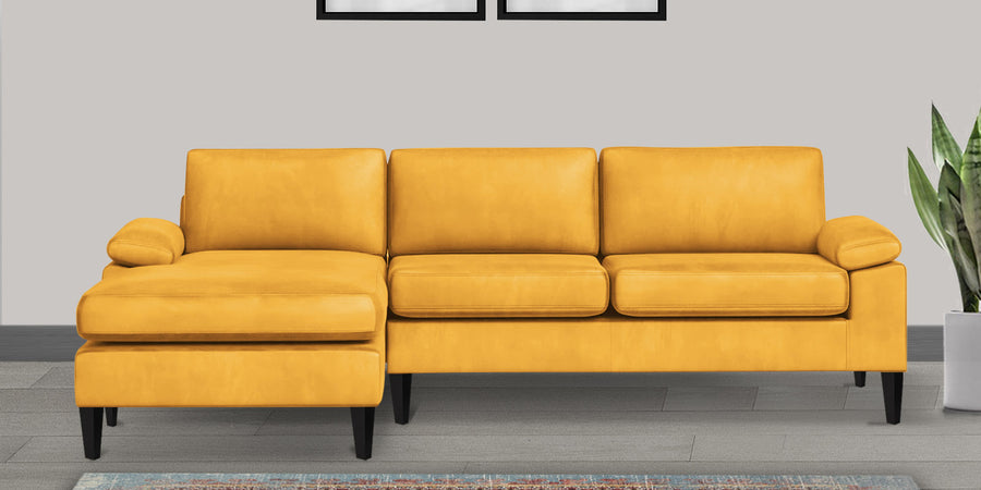 Vegas Velvet Rhs Sectional Sofa 3 Lounger In Turmeric Yellow Colour - Febonic Living