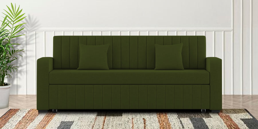 Calra Fabric 3 Seater Pull Out Sofa Cum Bed In Olive Green Colour With Storage - Febonic Living