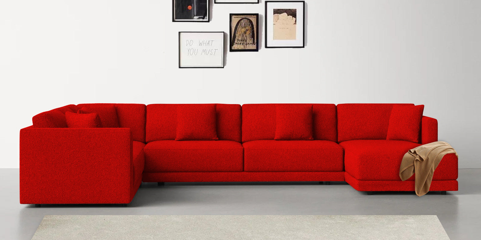 Carlin Fabric LHS 8 Seater Sectional Sofa In Ruby Red Colour