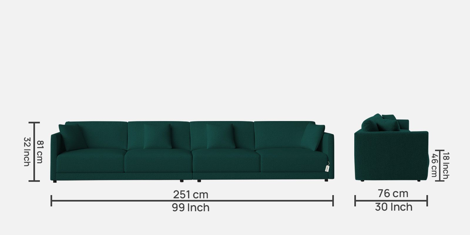 Casso Velvet 4 Seater Sofa in Forest Green Colour