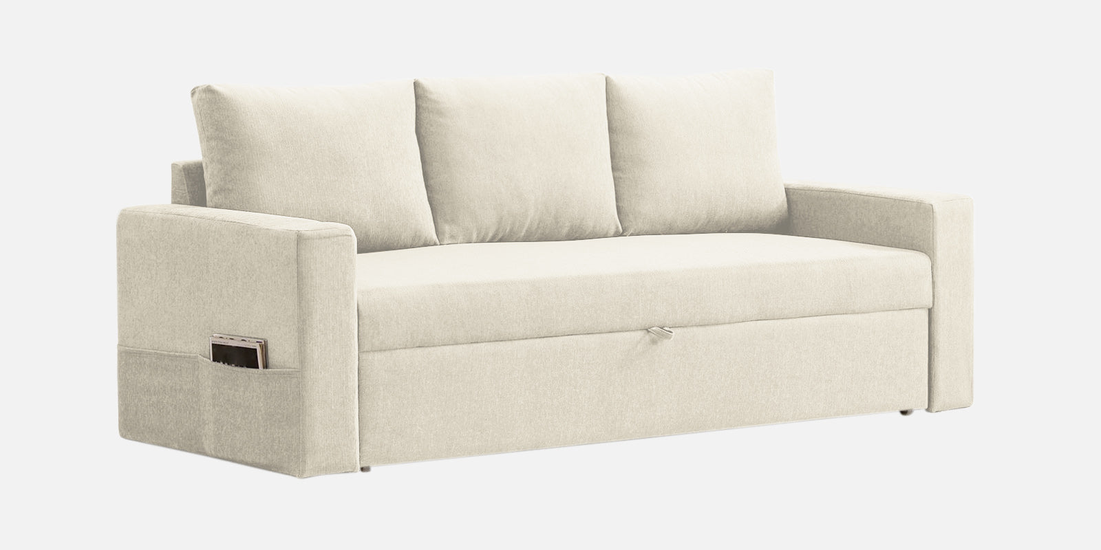 Kara Fabric 3 Seater Pull Out Sofa Cum Bed in Ivory Cream Colour