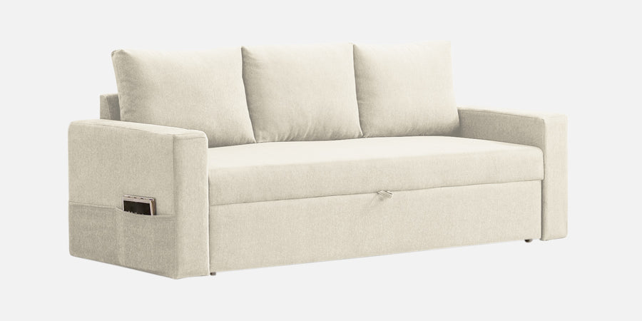 Kara Fabric 3 Seater Pull Out Sofa Cum Bed In Ivory Cream Colour - Febonic Living