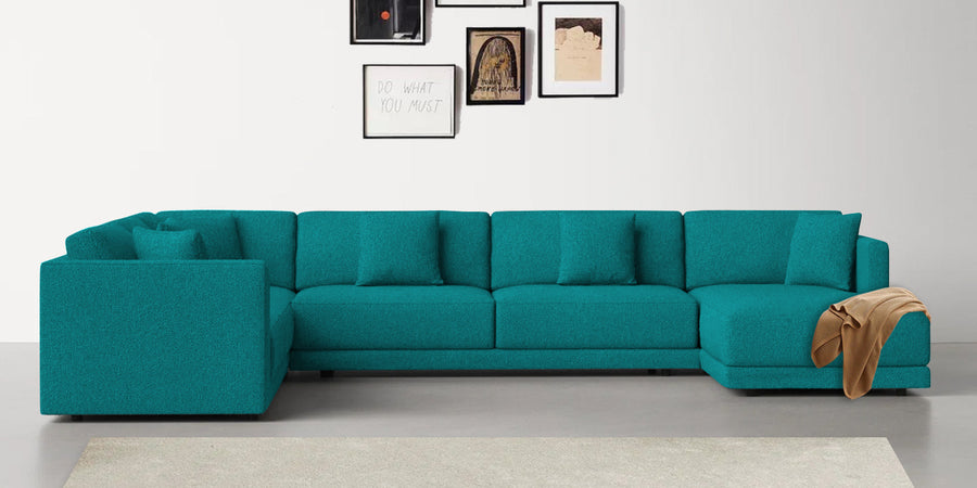 Carlin Fabric Lhs 8 Seater Sectional Sofa In Sea Green Colour - Febonic Living