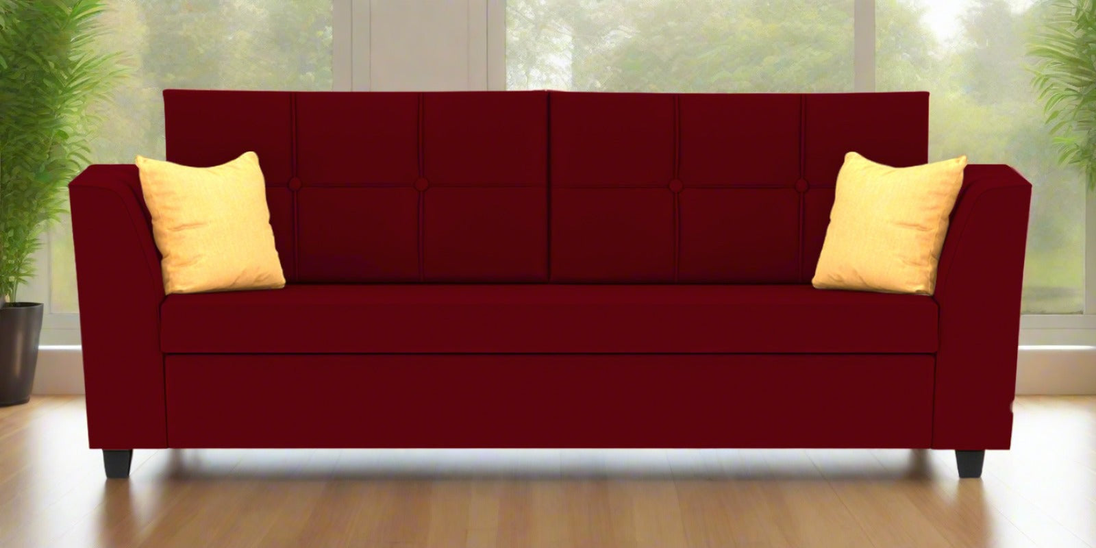 Nestin Velvet 3 Seater Sofa in Cherry red Colour