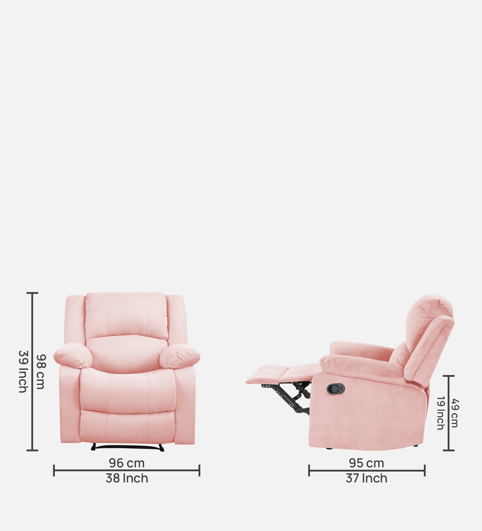 Henry Velvet Manual 1 Seater Recliner In Millennial Pink Colour