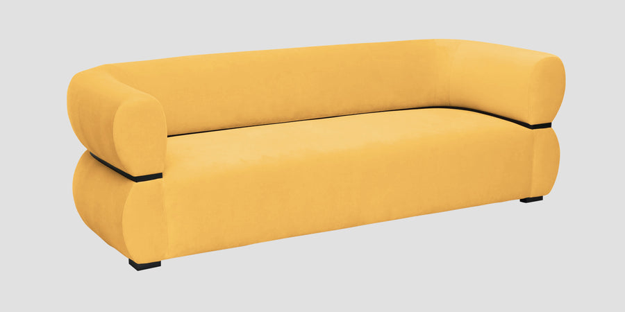 Kula Velvet 3 Seater Sofa In Turmeric Yellow Colour - Febonic Living