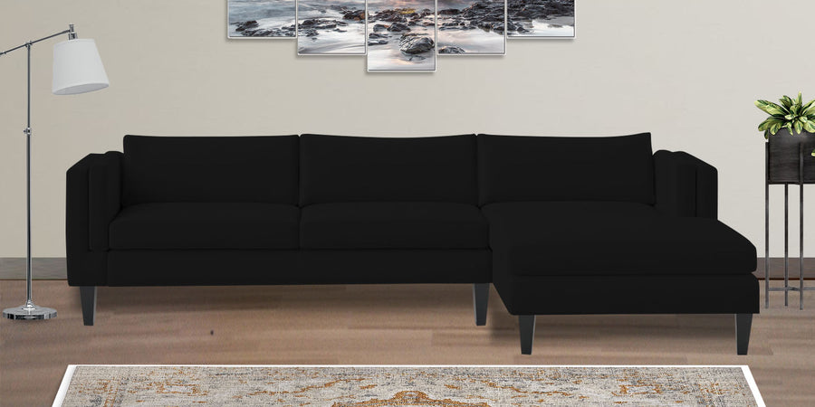 Jasper Velvet Lhs Sectional Sofa 3 Lounger In Adam Black Colour - Febonic Living