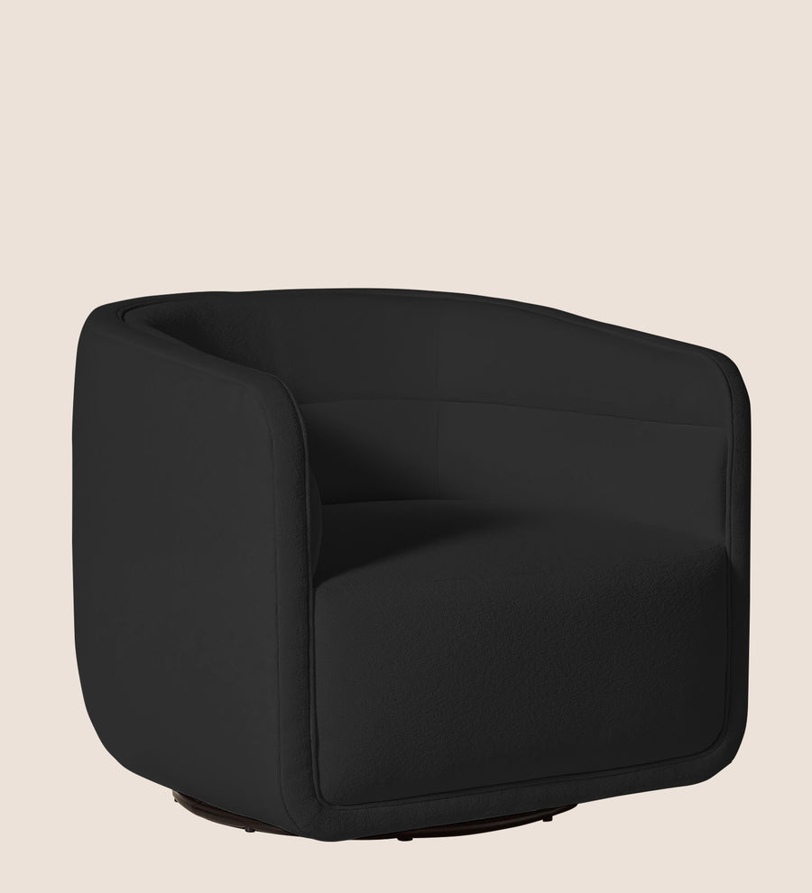 Ria Fabric Swivel Chair In Bitter Black Colour - Febonic Living