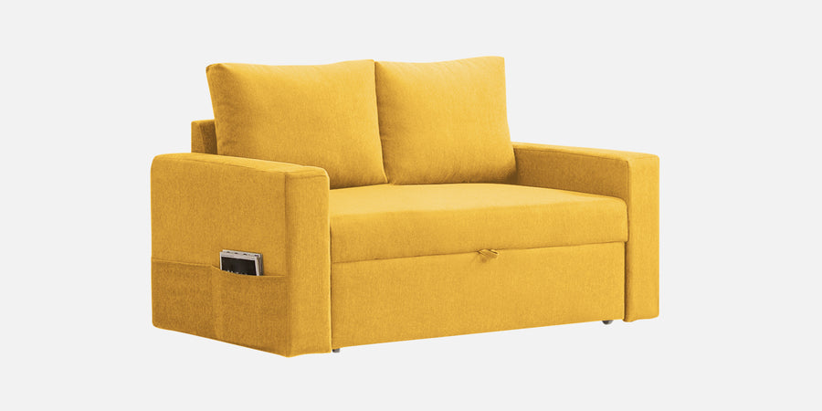 Kara Fabric 2 Seater Pull Out Sofa Cum Bed In Bold Yellow Colour - Febonic Living