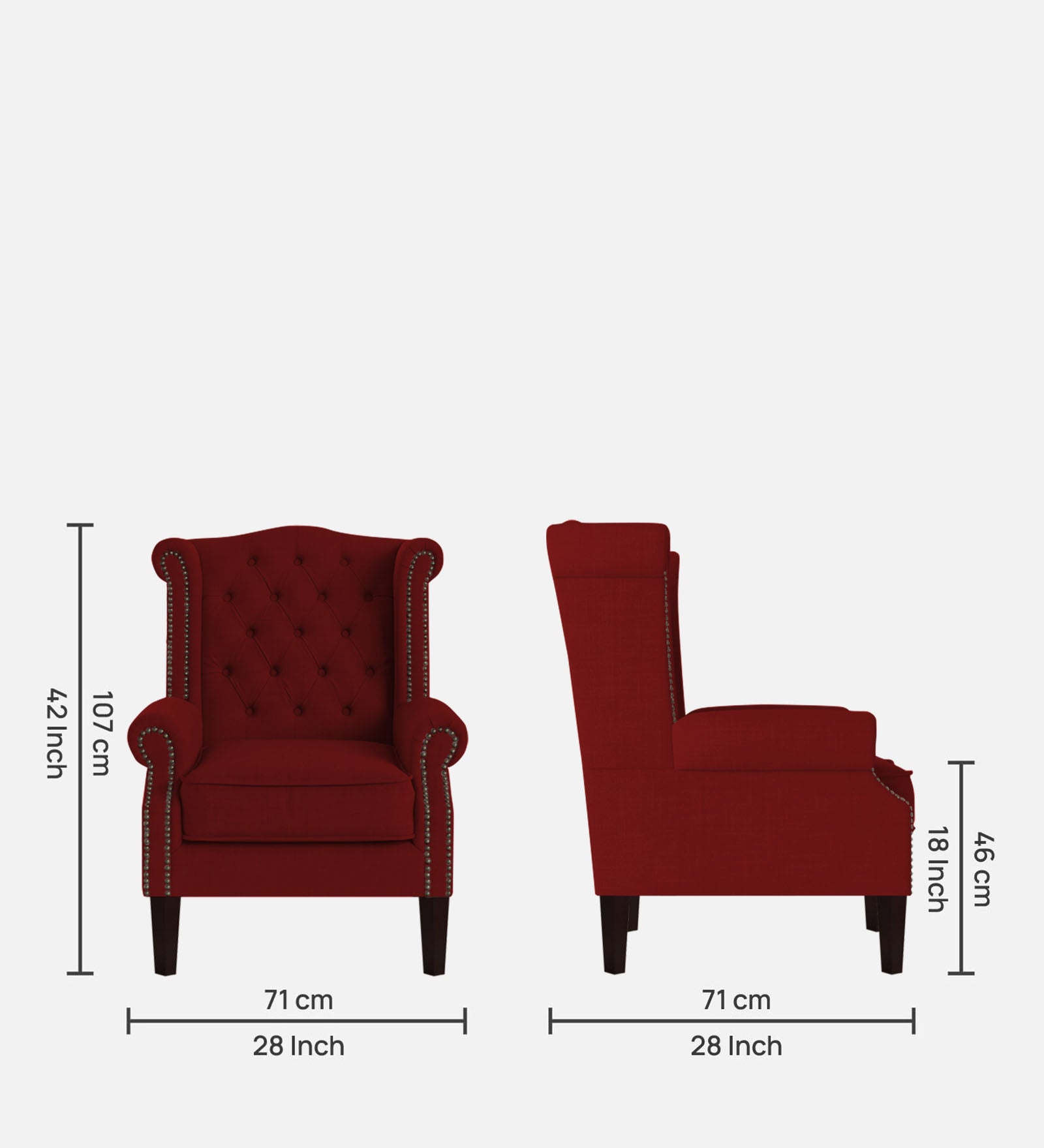 Neyub Fabric Wing Chair in Blood Maroon Colour