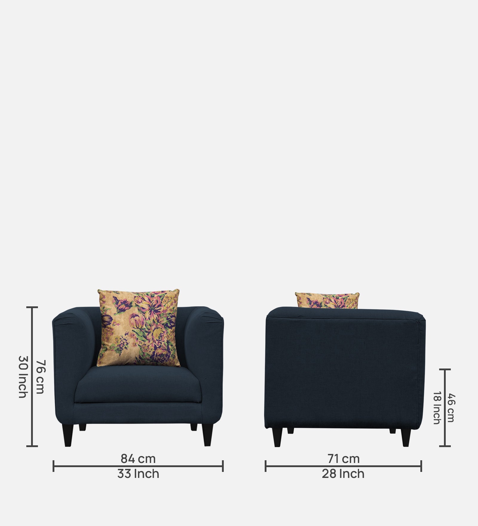 Niki Fabric 1 Seater Sofa in Denim Blue Colour
