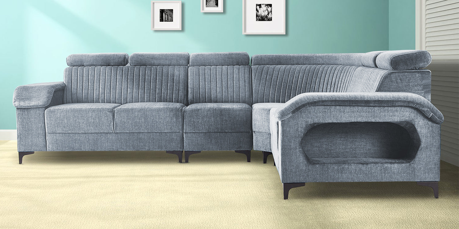 Draco Fabric Corner Sofa in Indigo Blue Colour