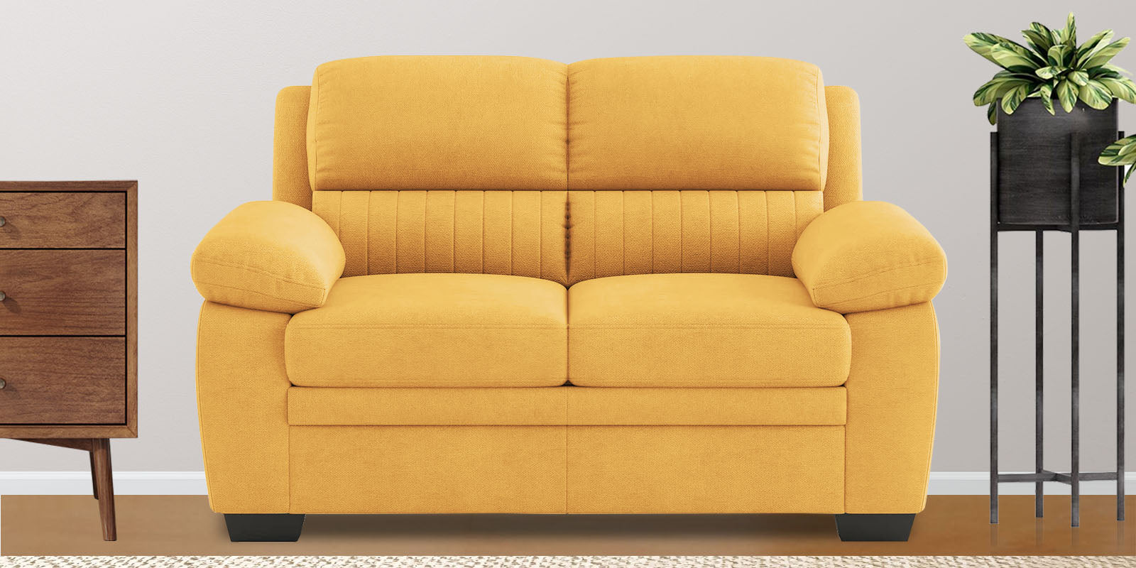 Kraze Velvet 2 Seater Sofa in Turmeric yellow Colour