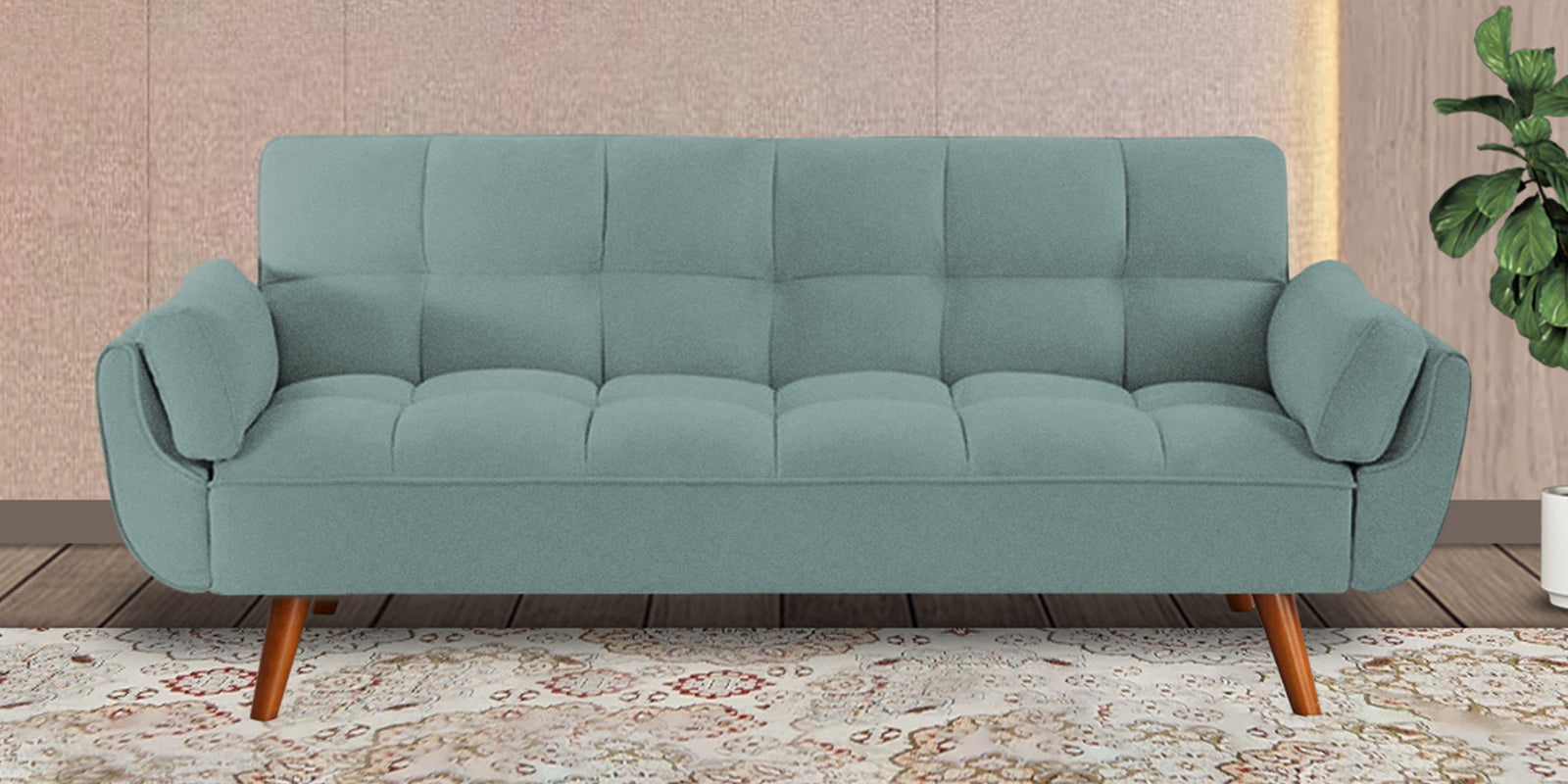 Melano Fabric 3 Seater Convertible Sofa Cum Bed in Suka Blue Colour