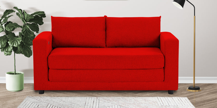 Roman Fabric 3 Seater Foldable Sofa Cum Bed In Ruby Red Colour With Usb Port - Febonic Living
