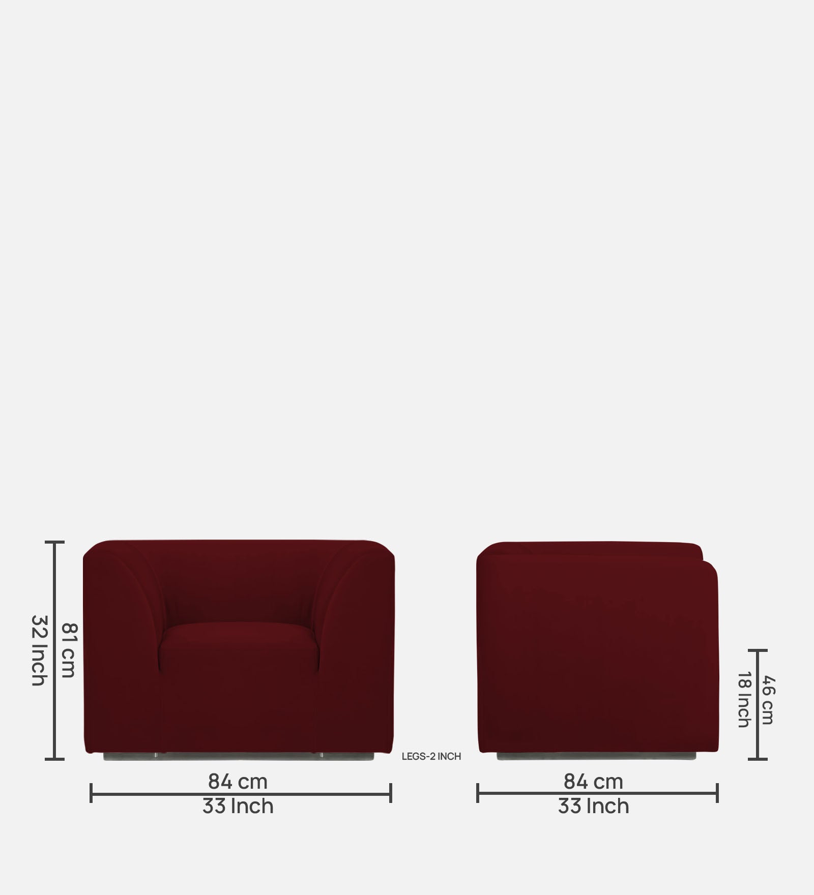 Bufa Velvet 1 Seater Sofa in Dark Maroon Colour