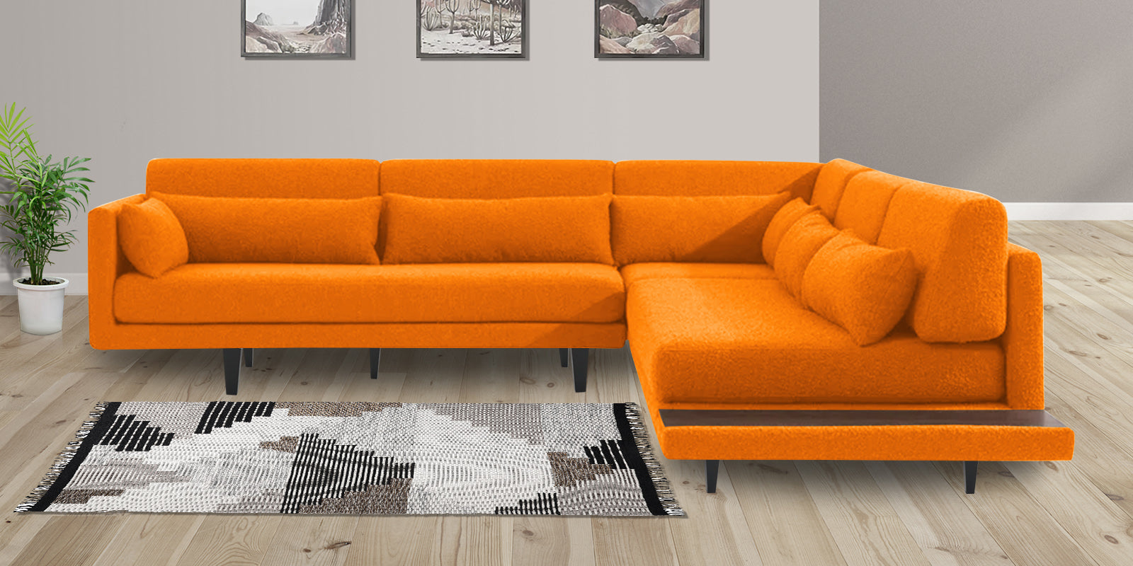 Malta Fabric 6 Seater LHS Sectional Sofa In vivid orange Colour