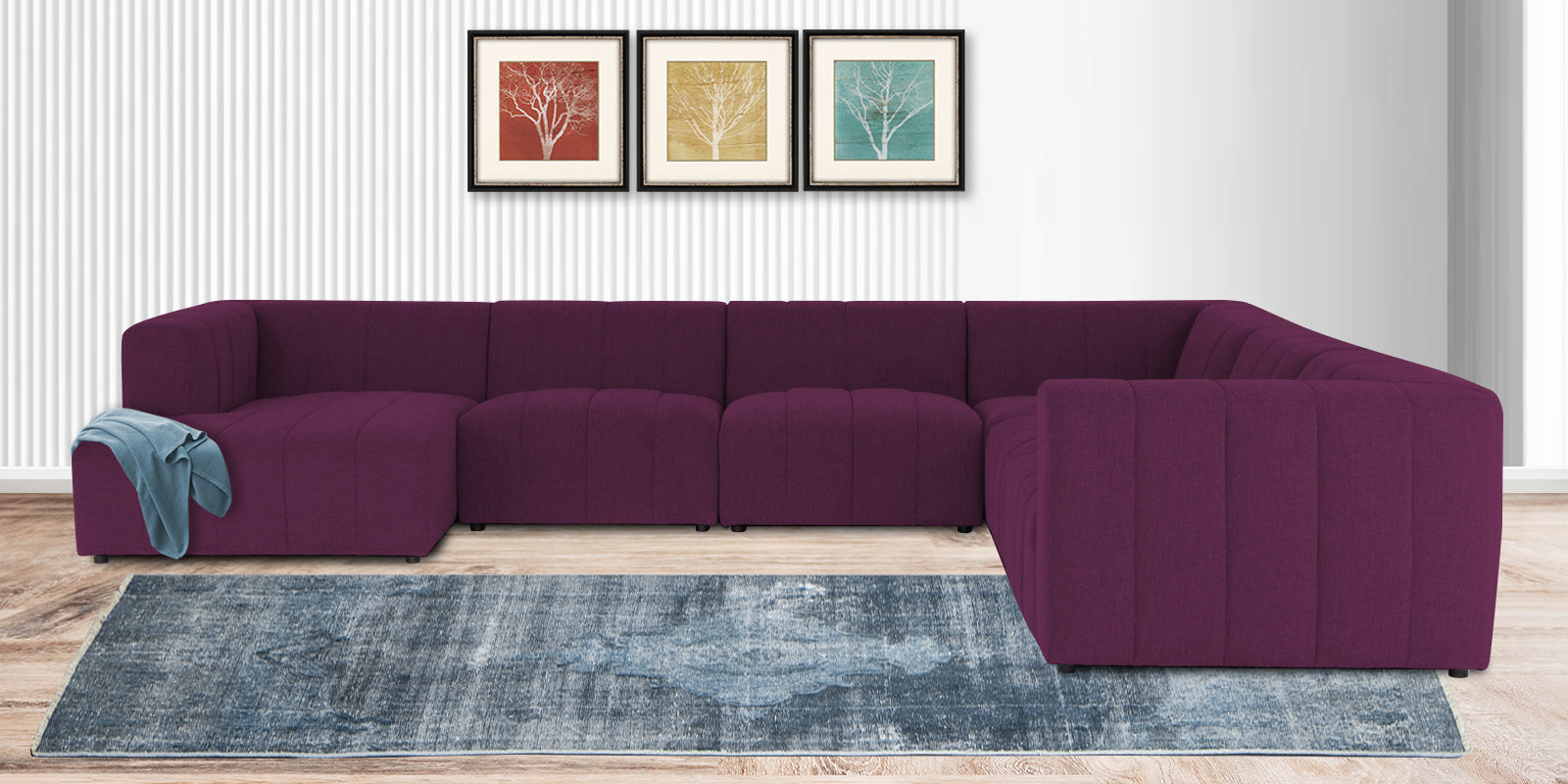 Damo Fabric RHS 8 Seater Sectional Sofa In Greek Purple Colour